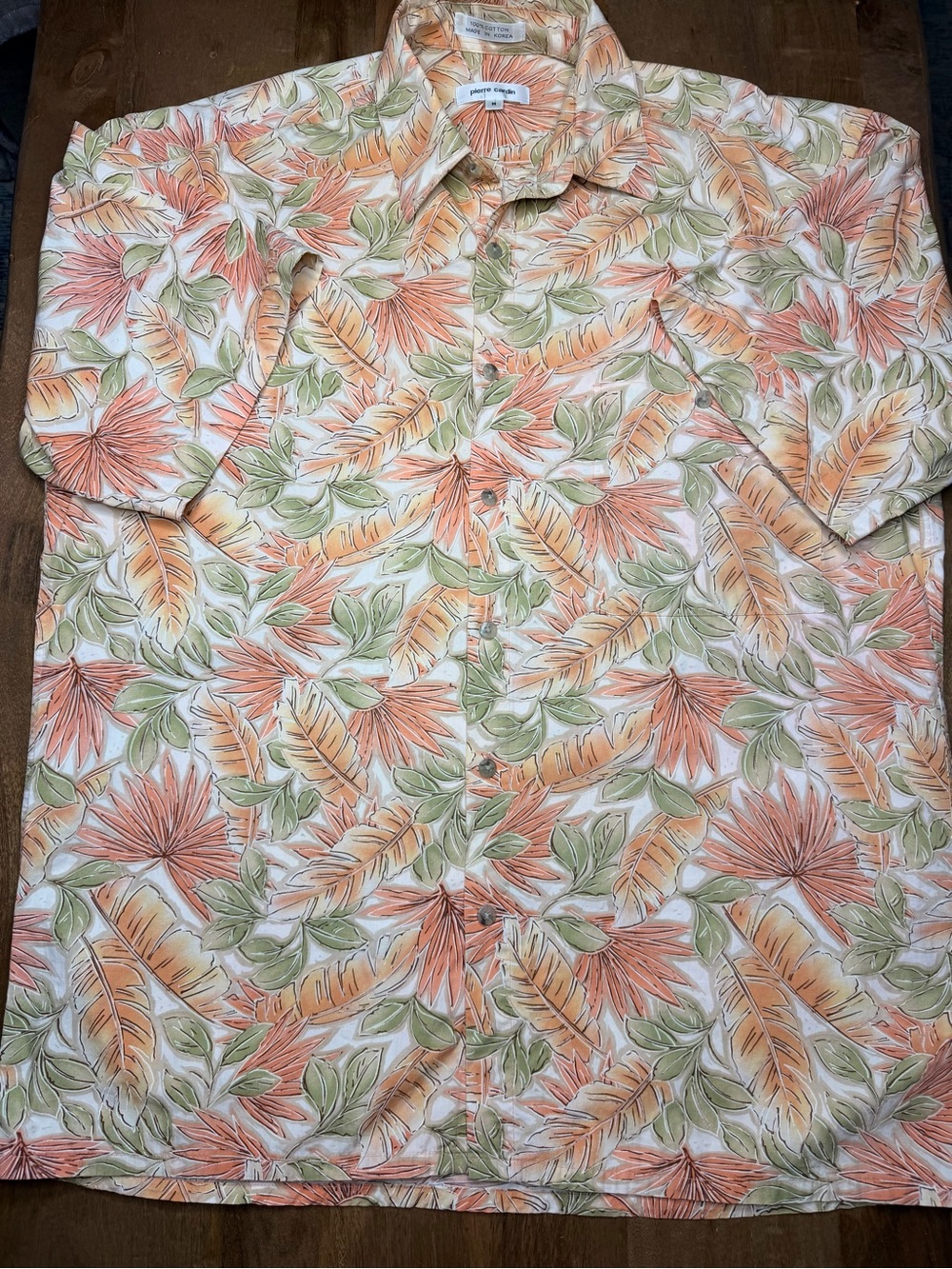 Pierre Cardin Vintage Men’s Short Sleeve Tropical Floral Shirt - Peach/Green